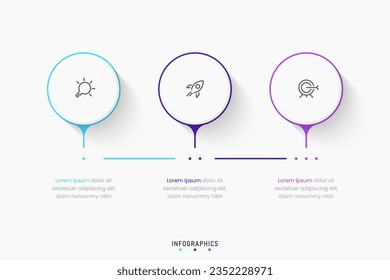 Plantilla de diseño de etiquetas de vectores Infografía con iconos y 3 opciones o pasos. Se puede utilizar para el diagrama de procesos, presentaciones, diseño de flujo de trabajo, banner, diagrama de flujo, gráfico de información.