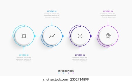 Plantilla de diseño de etiquetas de vectores Infográficos con iconos y 4 opciones o pasos. Se puede utilizar para el diagrama de procesos, presentaciones, diseño de flujo de trabajo, banner, diagrama de flujo, gráfico de información.