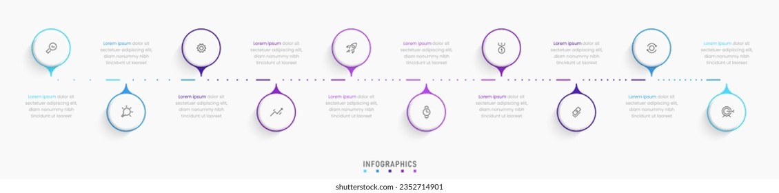 Vector Infographic label design template with icons and 10 options or steps. Can be used for process diagram, presentations, workflow layout, banner, flow chart, info graph.