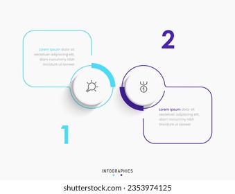 Plantilla de diseño de etiquetas de vectores Infografía con iconos y 2 opciones o pasos. Se puede utilizar para el diagrama de procesos, presentaciones, diseño de flujo de trabajo, banner, diagrama de flujo, gráfico de información.