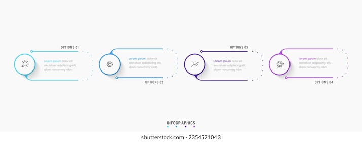 Plantilla de diseño de etiquetas de vectores Infográficos con iconos y 4 opciones o pasos. Se puede utilizar para el diagrama de procesos, presentaciones, diseño de flujo de trabajo, banner, diagrama de flujo, gráfico de información.