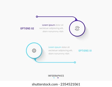 Plantilla de diseño de etiquetas de vectores Infografía con iconos y 2 opciones o pasos. Se puede utilizar para el diagrama de procesos, presentaciones, diseño de flujo de trabajo, banner, diagrama de flujo, gráfico de información.