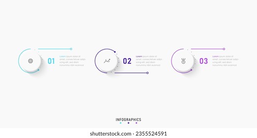 Plantilla de diseño de etiquetas de vectores Infografía con iconos y 3 opciones o pasos. Se puede utilizar para el diagrama de procesos, presentaciones, diseño de flujo de trabajo, banner, diagrama de flujo, gráfico de información.