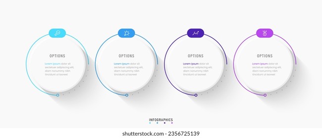 Plantilla de diseño de etiquetas de vectores Infográficos con iconos y 4 opciones o pasos. Se puede utilizar para el diagrama de procesos, presentaciones, diseño de flujo de trabajo, banner, diagrama de flujo, gráfico de información.