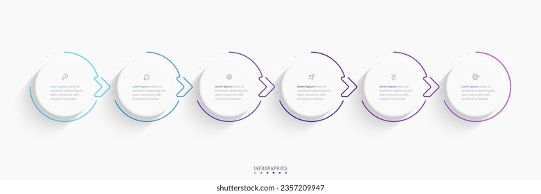 Plantilla de diseño de etiquetas de vectores Infografía con iconos y 6 opciones o pasos. Se puede utilizar para el diagrama de procesos, presentaciones, diseño de flujo de trabajo, banner, diagrama de flujo, gráfico de información.