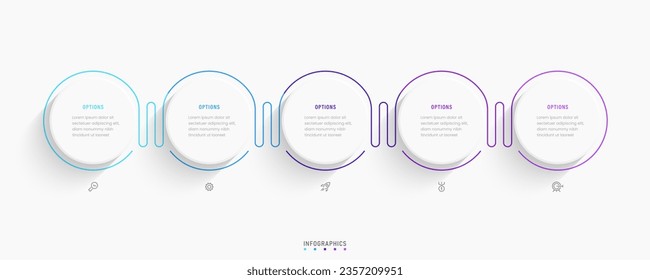 Plantilla de diseño de etiquetas de vectores Infográficos con iconos y 5 opciones o pasos. Se puede utilizar para el diagrama de procesos, presentaciones, diseño de flujo de trabajo, banner, diagrama de flujo, gráfico de información.