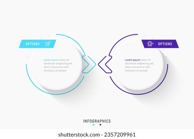 Plantilla de diseño de etiquetas de vectores Infografía con iconos y 2 opciones o pasos. Se puede utilizar para el diagrama de procesos, presentaciones, diseño de flujo de trabajo, banner, diagrama de flujo, gráfico de información.