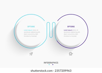 Plantilla de diseño de etiquetas de vectores Infografía con iconos y 2 opciones o pasos. Se puede utilizar para el diagrama de procesos, presentaciones, diseño de flujo de trabajo, banner, diagrama de flujo, gráfico de información.