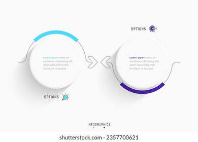 Plantilla de diseño de etiquetas de vectores Infografía con iconos y 2 opciones o pasos. Se puede utilizar para el diagrama de procesos, presentaciones, diseño de flujo de trabajo, banner, diagrama de flujo, gráfico de información.