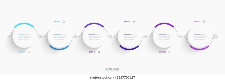 Vector Infographic label design template with icons and 6 options or steps. Can be used for process diagram, presentations, workflow layout, banner, flow chart, info graph.