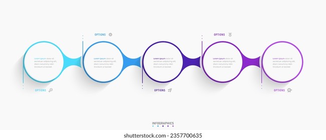 Plantilla de diseño de etiquetas de vectores Infográficos con iconos y 5 opciones o pasos. Se puede utilizar para el diagrama de procesos, presentaciones, diseño de flujo de trabajo, banner, diagrama de flujo, gráfico de información.