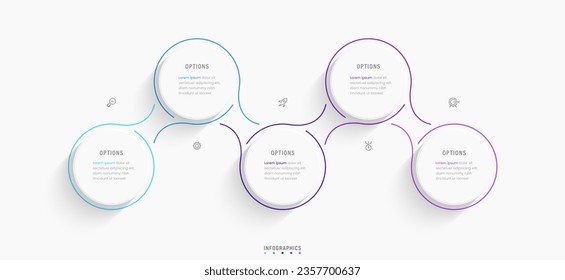 Plantilla de diseño de etiquetas de vectores Infográficos con iconos y 5 opciones o pasos. Se puede utilizar para el diagrama de procesos, presentaciones, diseño de flujo de trabajo, banner, diagrama de flujo, gráfico de información.