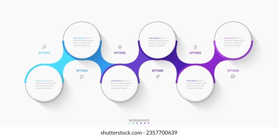 Plantilla de diseño de etiquetas de vectores Infografía con iconos y 6 opciones o pasos. Se puede utilizar para el diagrama de procesos, presentaciones, diseño de flujo de trabajo, banner, diagrama de flujo, gráfico de información.