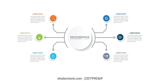 Vector Infographic label design template with icons and 6 options or steps.