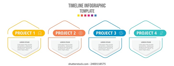 Plantilla de diseño de etiquetas de vectores Infográficos con iconos y 4 opciones o pasos. Se puede utilizar para el diagrama de procesos, presentaciones, diseño de flujo de trabajo, banner, diagrama de flujo, gráfico de información