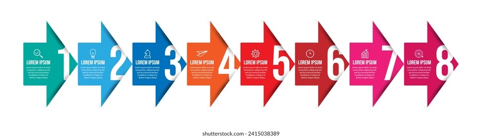 Vector Infographic label design template with icons and 8 options or steps. Can be used for presentation banners, workflow layouts, flow charts, infographics, your business presentations