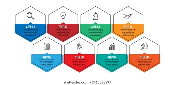 Vector Infographic label design template with icons and 8 options or steps. Can be used for presentation banners, workflow layouts, flow charts, infographics, your business presentations