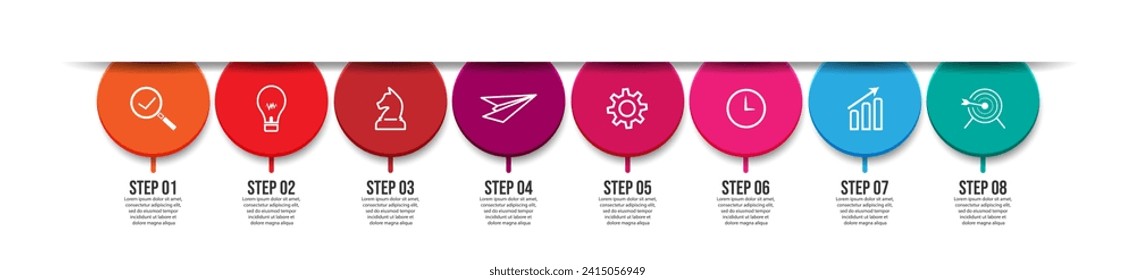 Plantilla de diseño de etiquetas de vectores Infografía con iconos y 8 opciones o pasos. Se puede utilizar para banners de presentación, diseños de flujo de trabajo, diagramas de flujo, infografías, presentaciones empresariales