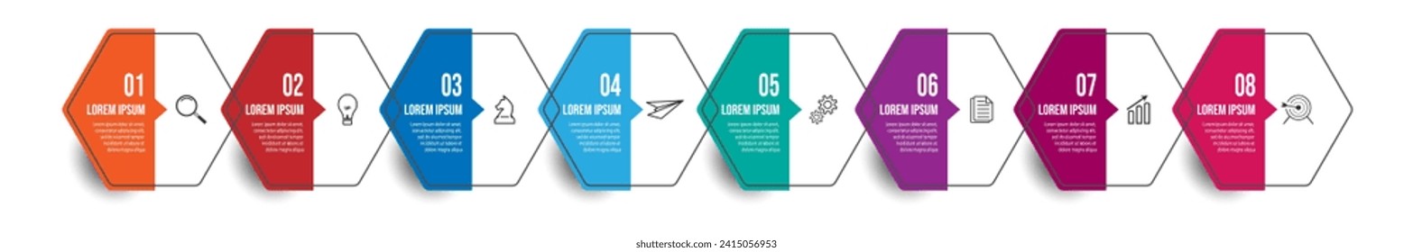 Vector Infographic label design template with icons and 8 options or steps. Can be used for presentation banners, workflow layouts, flow charts, infographics, your business presentations