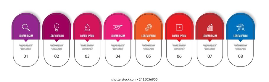 Vector Infographic label design template with icons and 8 options or steps. Can be used for presentation banners, workflow layouts, flow charts, infographics, your business presentations