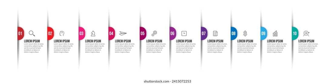 Plantilla de diseño de etiquetas de vectores Infografía con iconos y 10 opciones o pasos. Se puede utilizar para banners de presentación, diseños de flujo de trabajo, diagramas de flujo, infografías, presentaciones empresariales