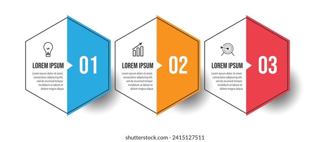 Design-Vorlage für Vektorgrafiken mit Symbolen und 3 Optionen oder Schritten. Kann für Präsentationsbanner, Workflow-Layouts, Flow-Charts, Infografiken, Geschäftspräsentationen verwendet werden