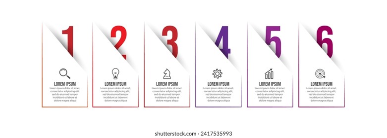 Design-Vorlage für Vektorgrafiken mit Symbolen und 6 Optionen oder Schritten. Kann für Präsentationsbanner, Workflow-Layouts, Flow-Charts, Infografiken, Geschäftspräsentationen verwendet werden