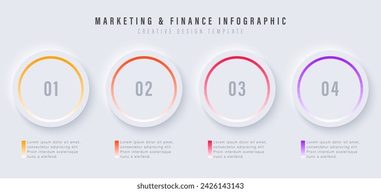 Plantilla de diseño de etiqueta de infografía vectorial con iconos redondos y 4 opciones o pasos. Se puede utilizar para el diagrama de proceso, presentaciones, diseño de flujo de trabajo, banner, diagrama de flujo, gráfico de información.