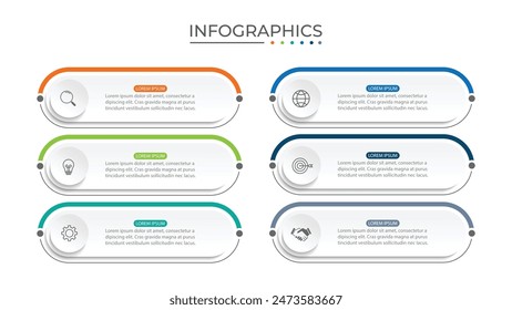 Vektorgrafik Infografik Label Design Vorlage mit Symbolen und 6 Optionen oder Stufen.