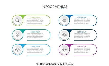 Vector Infographic label design template with icons and 6 options or steps.