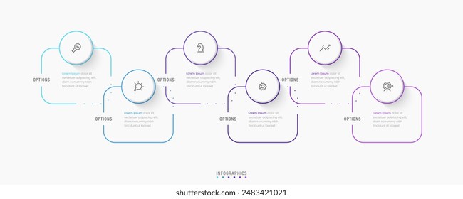 Vector Infografía Plantilla de diseño de etiquetas con iconos y 6 opciones o pasos. Se puede utilizar para el diagrama de proceso, presentaciones, diseño de flujo de trabajo, Anuncio, diagrama de flujo, infografía.