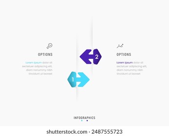 Vector Infografía Plantilla de diseño de etiquetas con iconos y 2 opciones o pasos. Se puede utilizar para el diagrama de proceso, presentaciones, diseño de flujo de trabajo, Anuncio, diagrama de flujo, infografía.