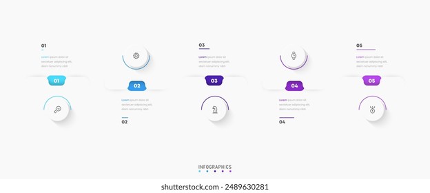 Vector Infografía Plantilla de diseño de etiquetas con iconos y 5 opciones o pasos. Se puede utilizar para el diagrama de proceso, presentaciones, diseño de flujo de trabajo, Anuncio, diagrama de flujo, infografía.