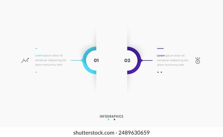 Vektorgrafik Infografik Label Design Vorlage mit Symbolen und 2 Optionen oder Stufen. Kann für Prozessdiagramme, Präsentationen, Workflow-Layout, Banner, Flussdiagramme, Infografiken verwendet werden.