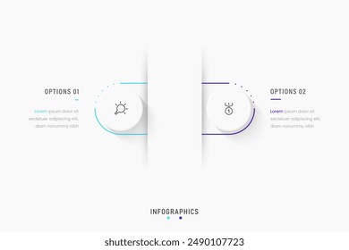 Vektorgrafik Infografik Label Design Vorlage mit Symbolen und 2 Optionen oder Stufen. Kann für Prozessdiagramme, Präsentationen, Workflow-Layout, Banner, Flussdiagramme, Infografiken verwendet werden.