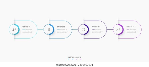 Vektorgrafik Infografik Label Design Vorlage mit Symbolen und 4 Optionen oder Stufen. Kann für Prozessdiagramme, Präsentationen, Workflow-Layout, Banner, Flussdiagramme, Infografiken verwendet werden.