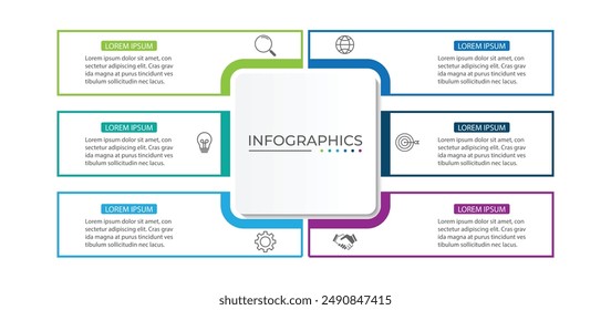 Vector Infographic label design template with icons and 6 options or steps.