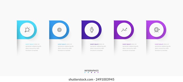 Vektorgrafik Infografik Label Design Vorlage mit Symbolen und 5 Optionen oder Stufen. Kann für Prozessdiagramme, Präsentationen, Workflow-Layout, Banner, Flussdiagramme, Infografiken verwendet werden.