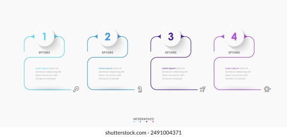 Vector Infografía Plantilla de diseño de etiquetas con iconos y 4 opciones o pasos. Se puede utilizar para el diagrama de proceso, presentaciones, diseño de flujo de trabajo, Anuncio, diagrama de flujo, infografía.