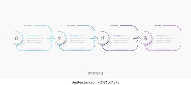 Vektorgrafik Infografik Label Design Vorlage mit Symbolen und 4 Optionen oder Stufen. Kann für Prozessdiagramme, Präsentationen, Workflow-Layout, Banner, Flussdiagramme, Infografiken verwendet werden.