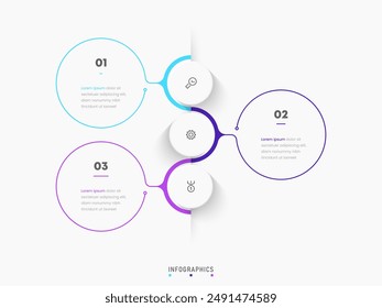 Vector Infografía Plantilla de diseño de etiquetas con iconos y 3 opciones o pasos. Se puede utilizar para el diagrama de proceso, presentaciones, diseño de flujo de trabajo, Anuncio, diagrama de flujo, infografía.