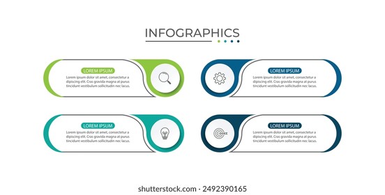 Vektorgrafik Infografik Label Design Vorlage mit Symbolen und 4 Optionen oder Stufen.