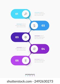 Vector Infografía Plantilla de diseño de etiquetas con iconos y 5 opciones o pasos. Se puede utilizar para el diagrama de proceso, presentaciones, diseño de flujo de trabajo, Anuncio, diagrama de flujo, infografía.