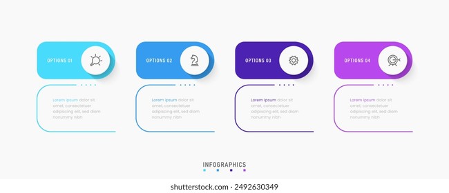 Vektorgrafik Infografik Label Design Vorlage mit Symbolen und 4 Optionen oder Stufen. Kann für Prozessdiagramme, Präsentationen, Workflow-Layout, Banner, Flussdiagramme, Infografiken verwendet werden.