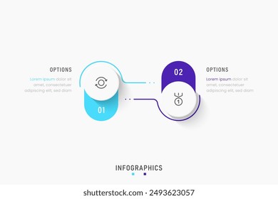 Vektorgrafik Infografik Label Design Vorlage mit Symbolen und 2 Optionen oder Stufen. Kann für Prozessdiagramme, Präsentationen, Workflow-Layout, Banner, Flussdiagramme, Infografiken verwendet werden.