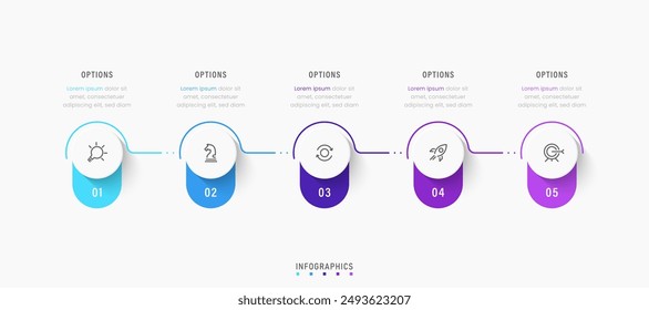 Vector Infografía Plantilla de diseño de etiquetas con iconos y 5 opciones o pasos. Se puede utilizar para el diagrama de proceso, presentaciones, diseño de flujo de trabajo, Anuncio, diagrama de flujo, infografía.