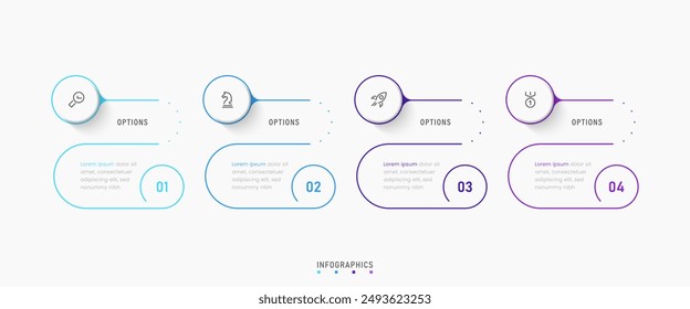 Vector Infografía Plantilla de diseño de etiquetas con iconos y 4 opciones o pasos. Se puede utilizar para el diagrama de proceso, presentaciones, diseño de flujo de trabajo, Anuncio, diagrama de flujo, infografía.