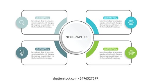 Vector Infografía Plantilla de diseño de etiquetas con iconos y 4 opciones o pasos.