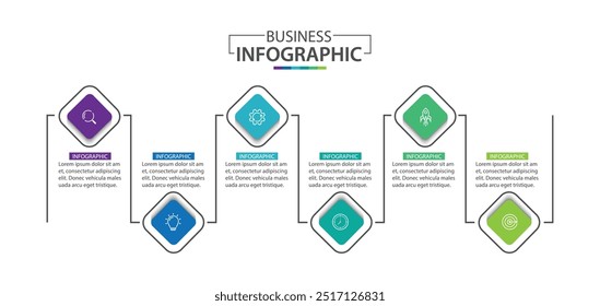 Vector Infographic Label Design Template mit Symbolen und 6 Optionen