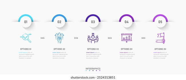 Modelo de design de rótulo de Infográfico de Vetor com ícones e 5 opções ou etapas. Pode ser usado para diagrama de processo, apresentações, layout de fluxo de trabalho, banner, fluxograma, gráfico de informações.